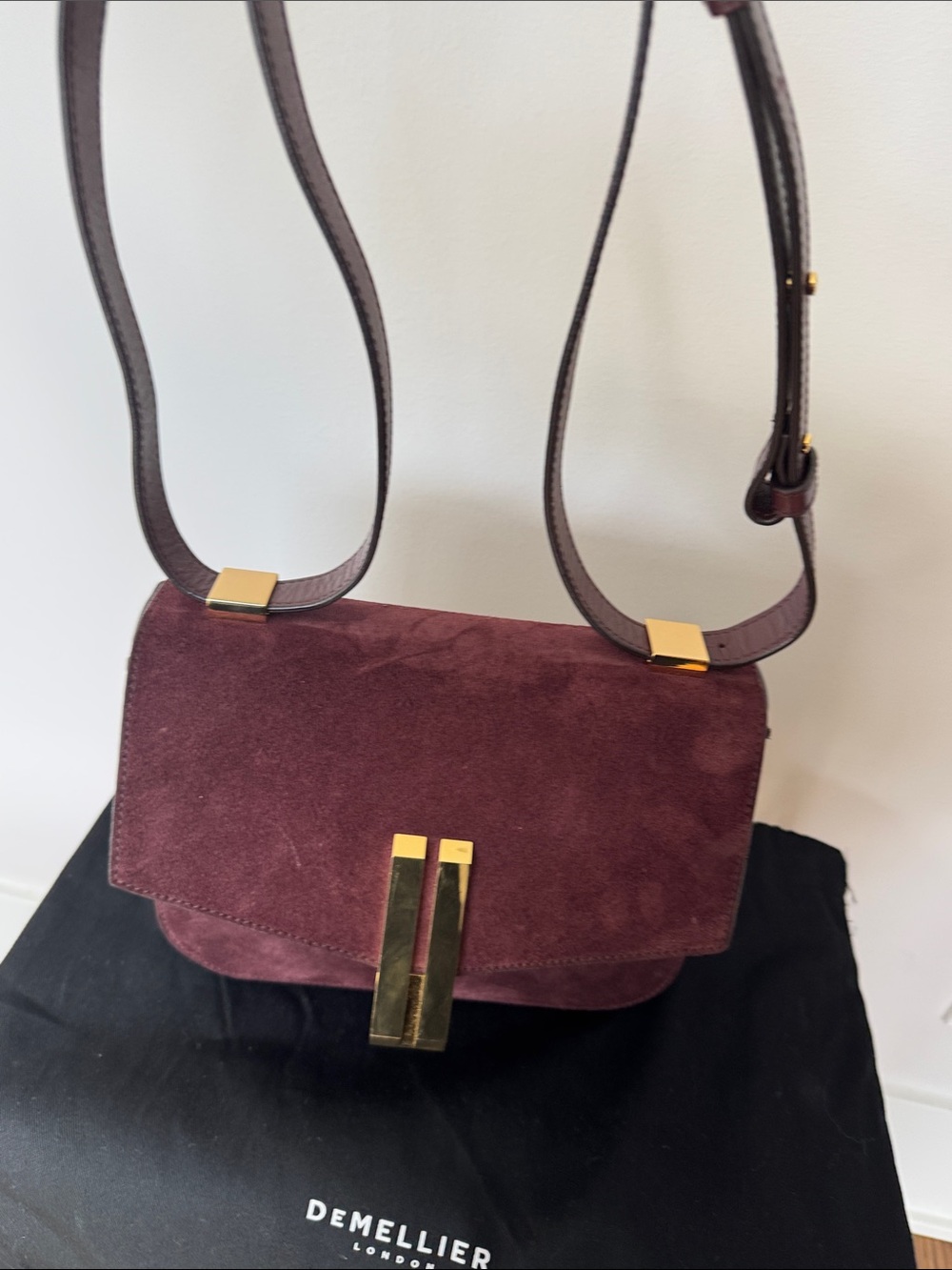 DeMellier Wine Burgundy Suede The Vancuver Crossbody with Gold Hardware - Picture 6 of 10